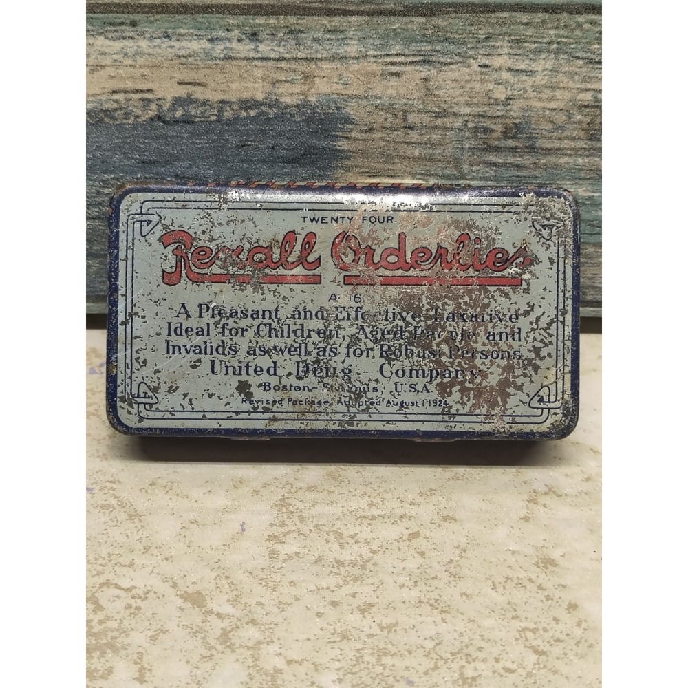 Vintage Antique‎ REXALL ORDERLIES Laxative Medicine Tin United Drug Co Jan 1912
